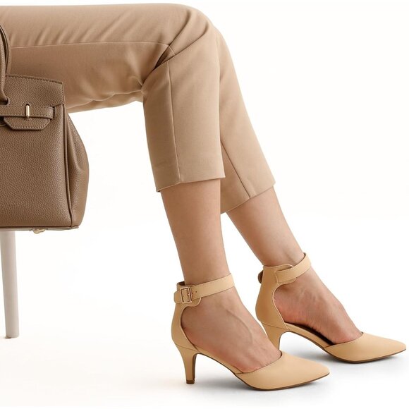 Dream Pairs Women's Nude Nubuck Faux Suede pointed Toe Kitten Heels Pumps Shoes - Picture 7 of 7